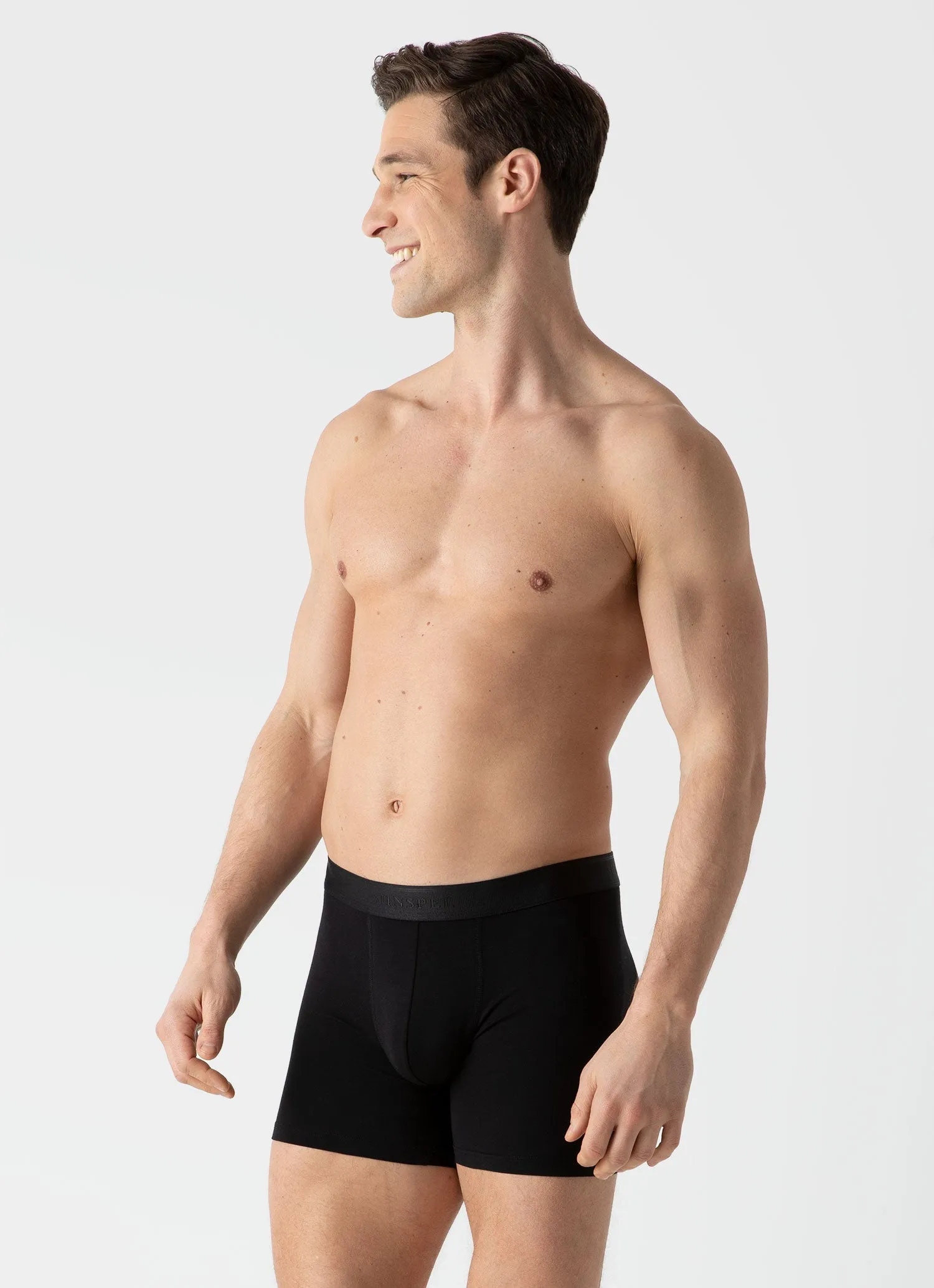 Men's Stretch Cotton Boxer Briefs in Black Sunspel
