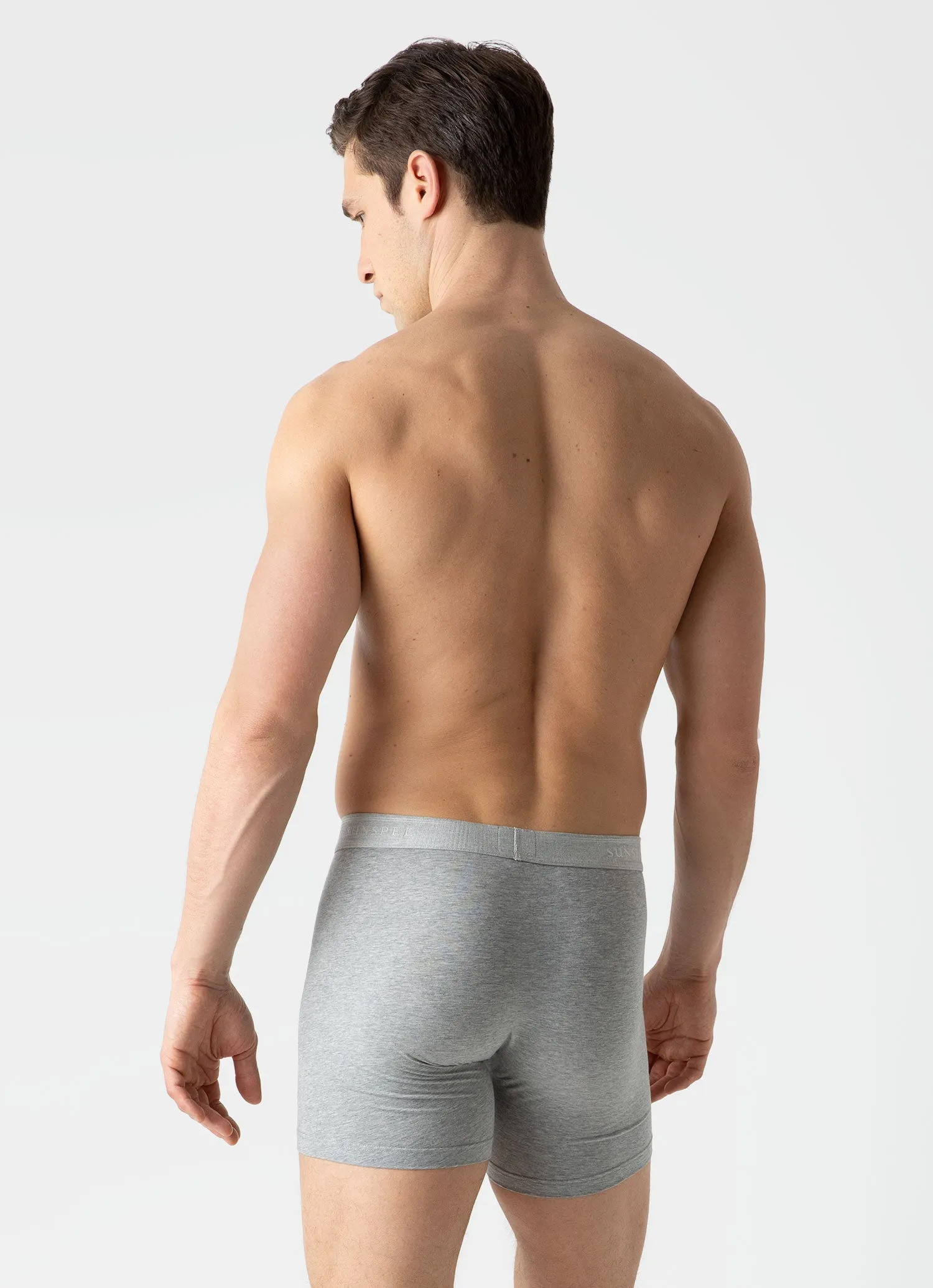 Men's Stretch Cotton Boxer Briefs in Grey Melange Sunspel