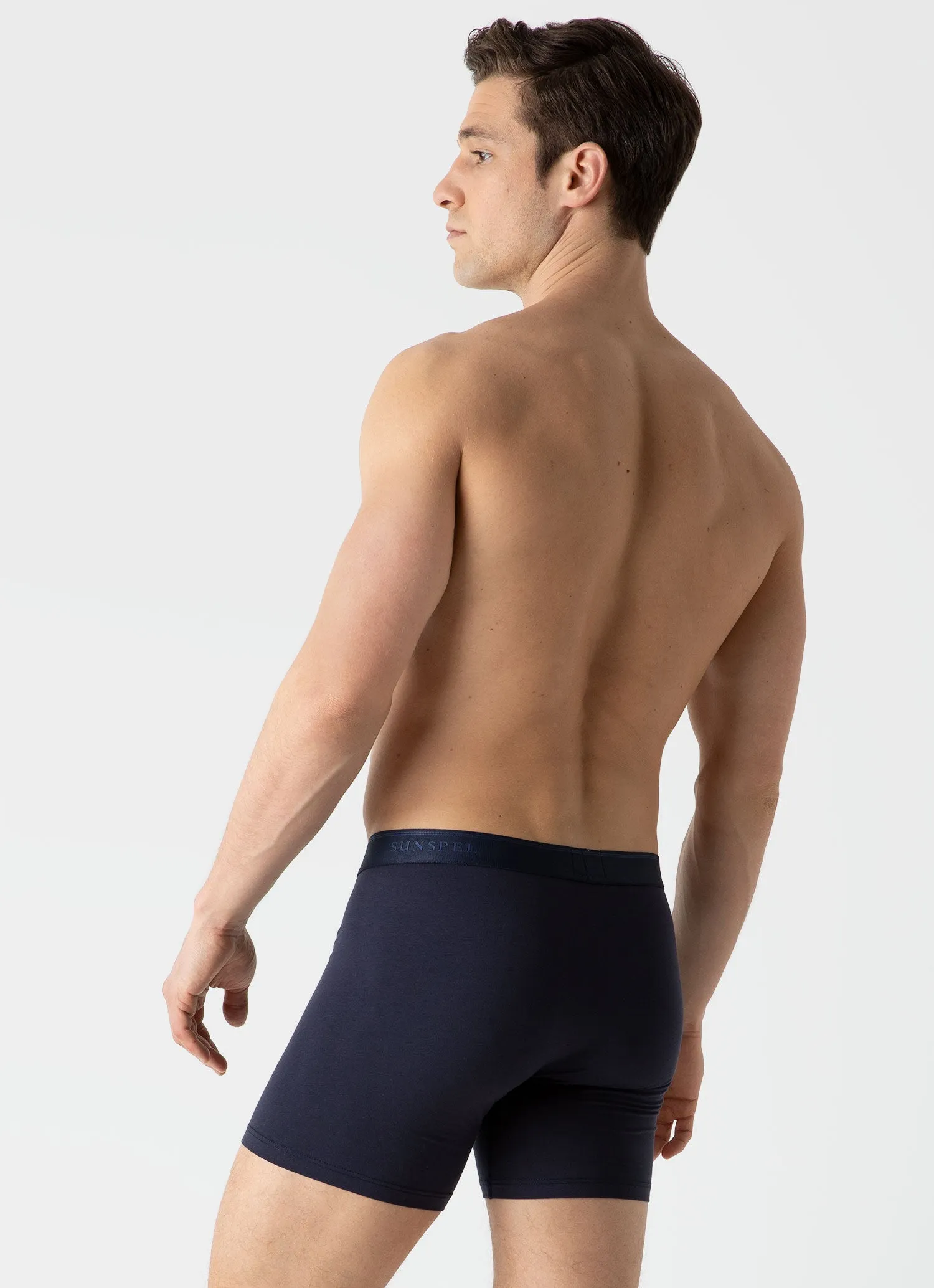 Men's Stretch Cotton Boxer Briefs in Navy Sunspel