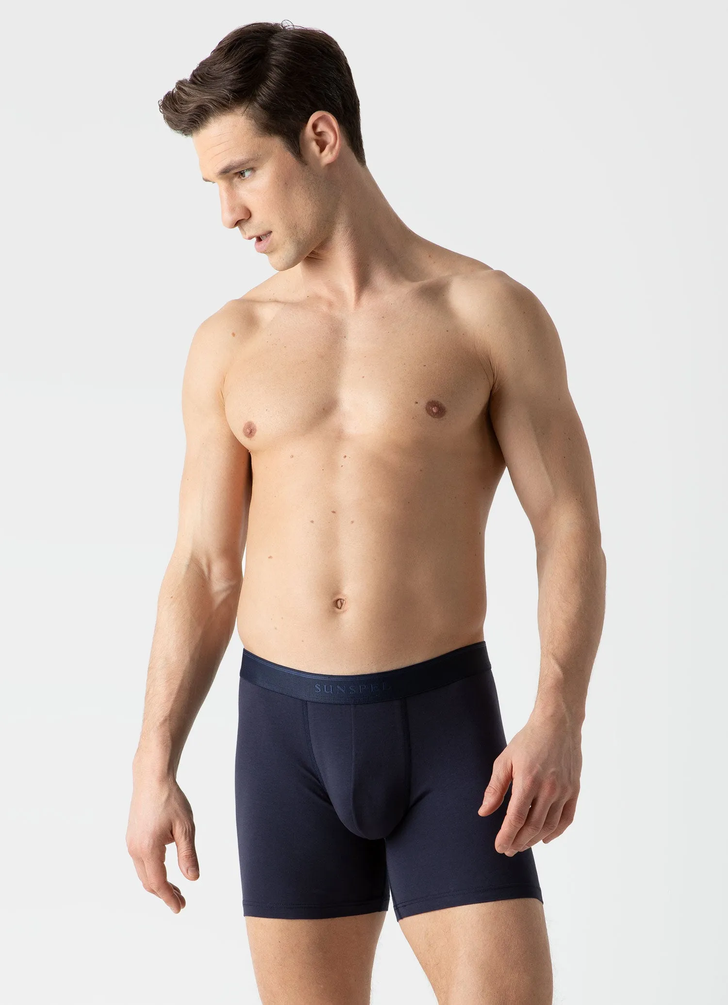 Men's Stretch Cotton Boxer Briefs in Navy Sunspel