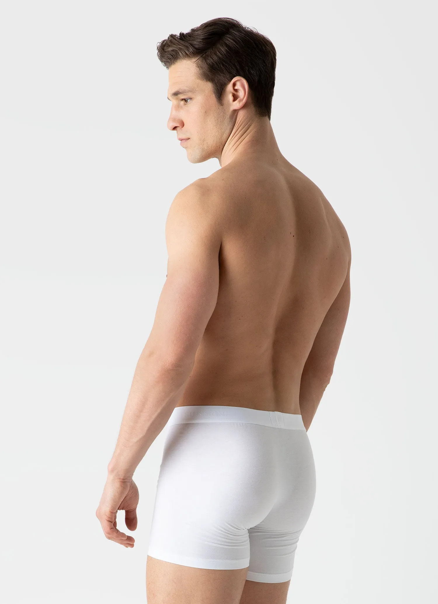 Men's Stretch Cotton Boxer Briefs in White Sunspel