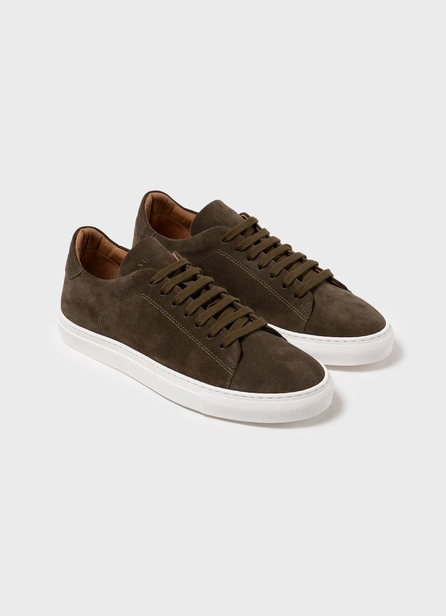 Men's Suede Tennis Shoe in Dark Moss Sunspel
