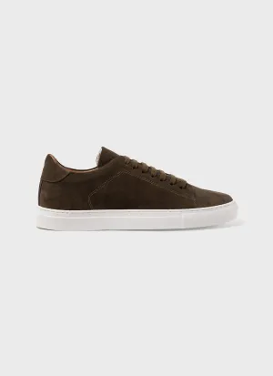 Men's Suede Tennis Shoe in Dark Moss Sunspel