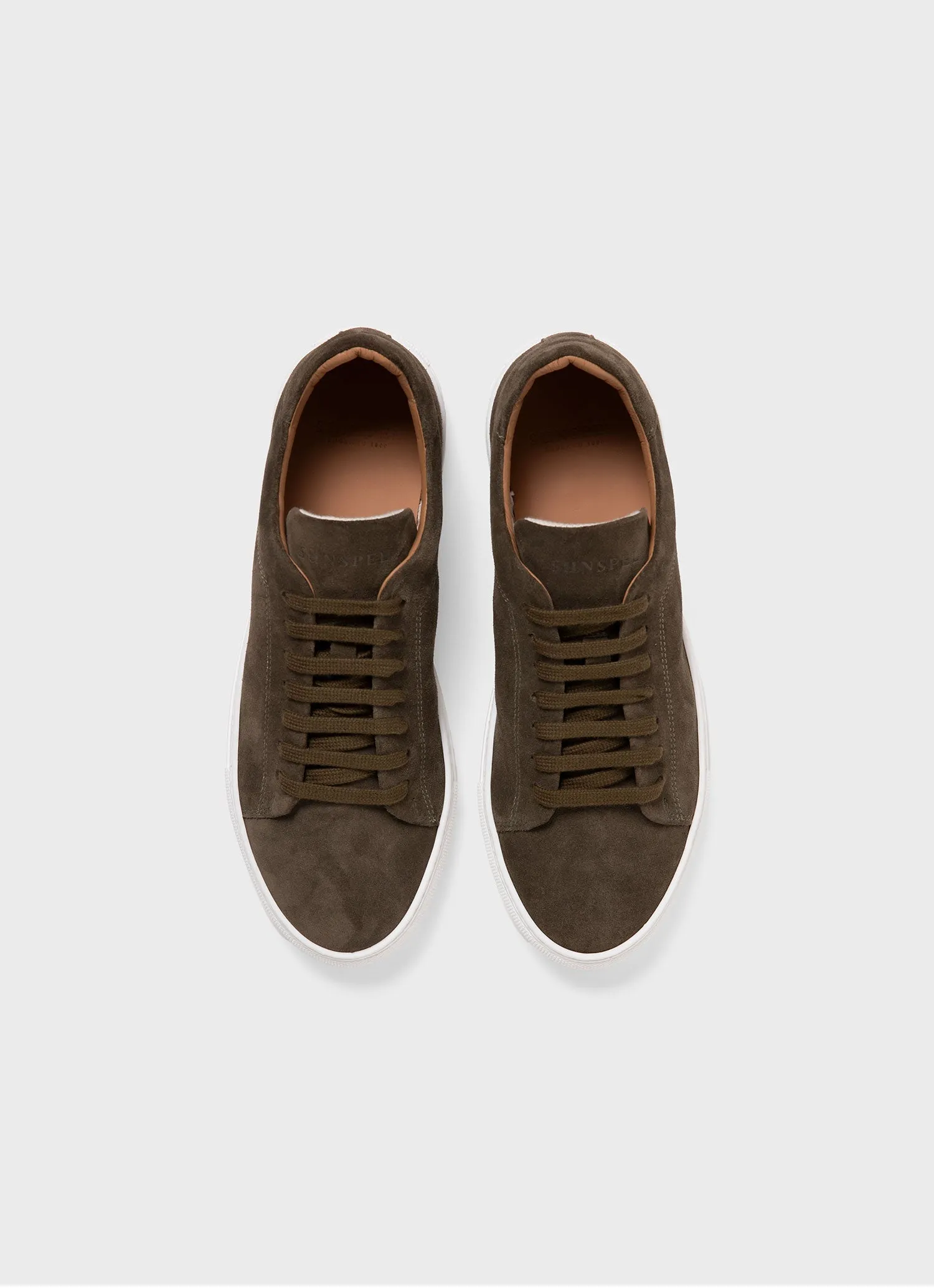 Men's Suede Tennis Shoe in Dark Moss Sunspel