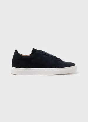 Men's Suede Tennis Shoe in Light Navy Sunspel