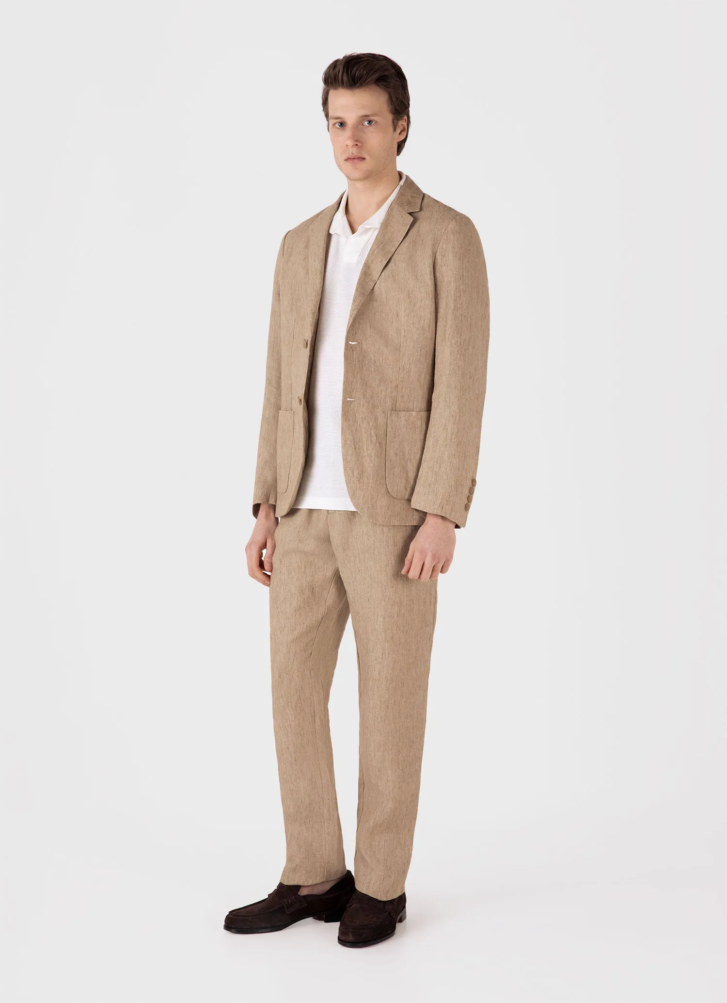 Men's Textured Jersey Polo Shirt in Ecru Sunspel