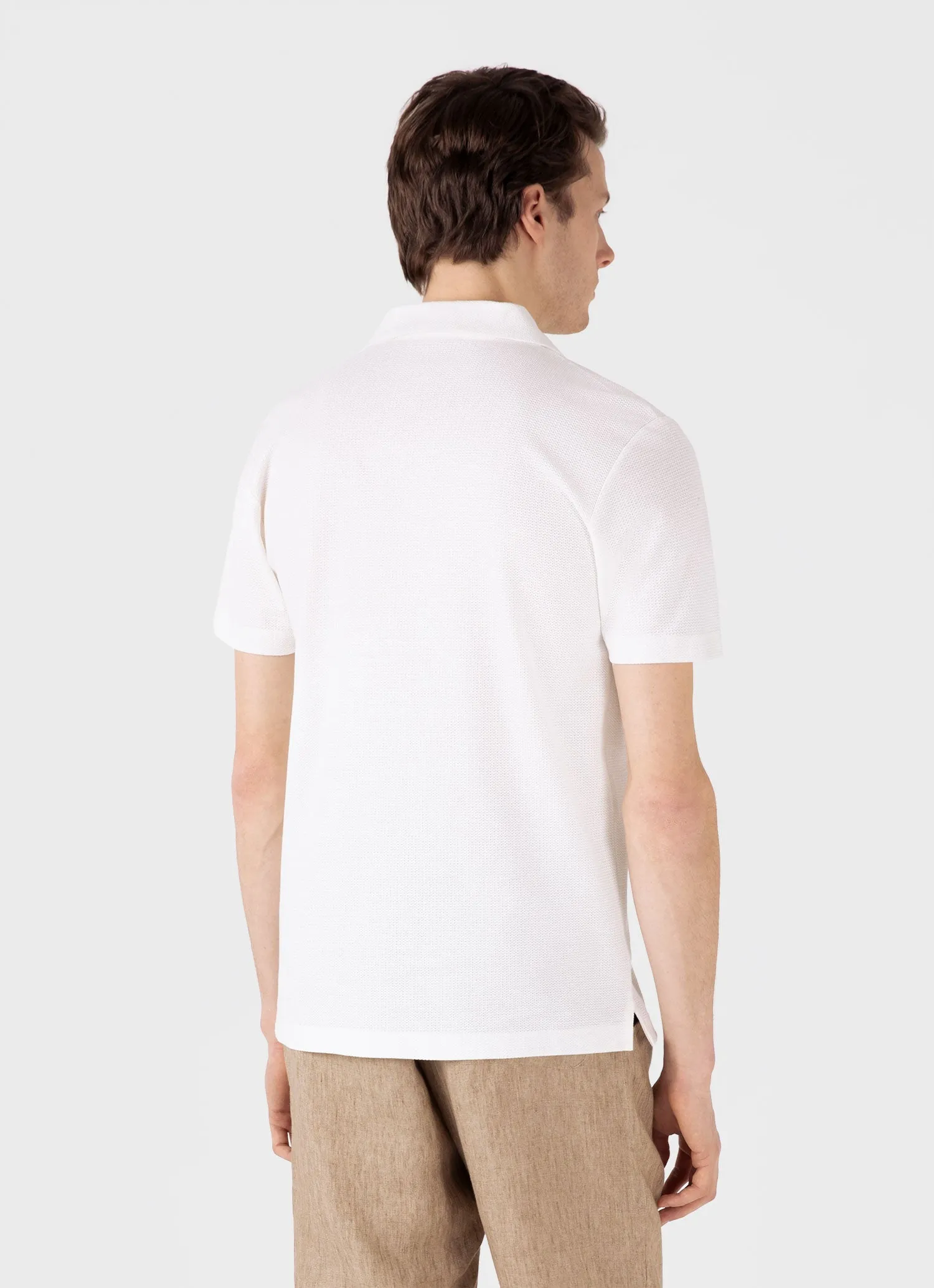 Men's Textured Jersey Polo Shirt in Ecru Sunspel