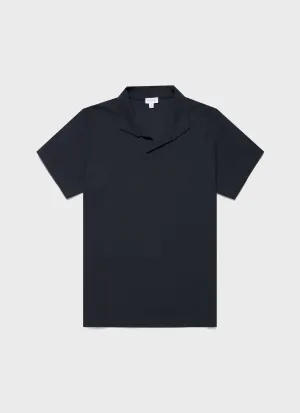 Men's Textured Jersey Polo Shirt in Midnight Navy Sunspel