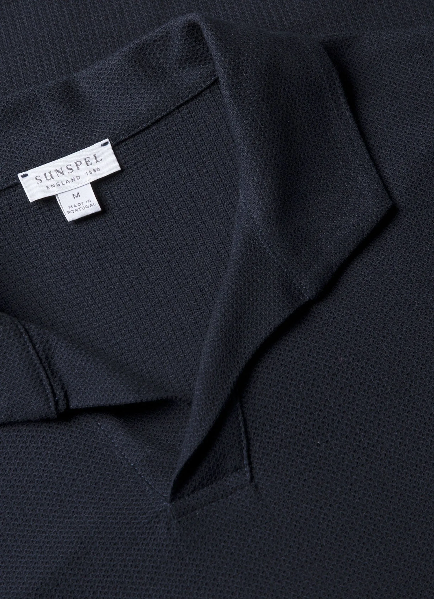 Men's Textured Jersey Polo Shirt in Midnight Navy Sunspel