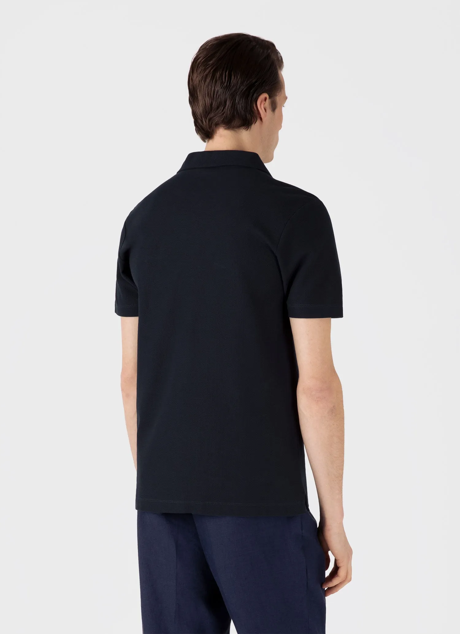 Men's Textured Jersey Polo Shirt in Midnight Navy Sunspel