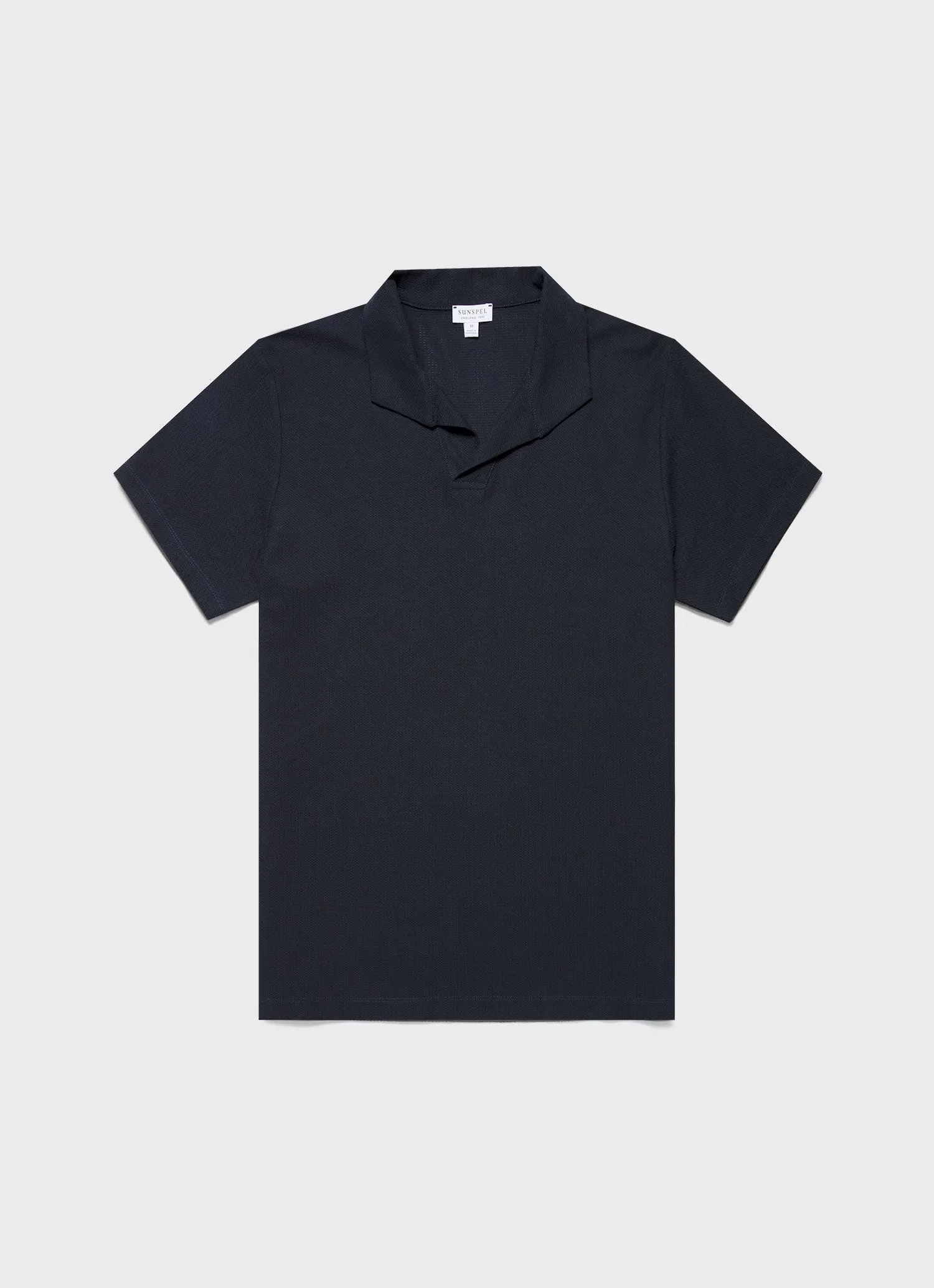 Men's Textured Jersey Polo Shirt in Midnight Navy Sunspel
