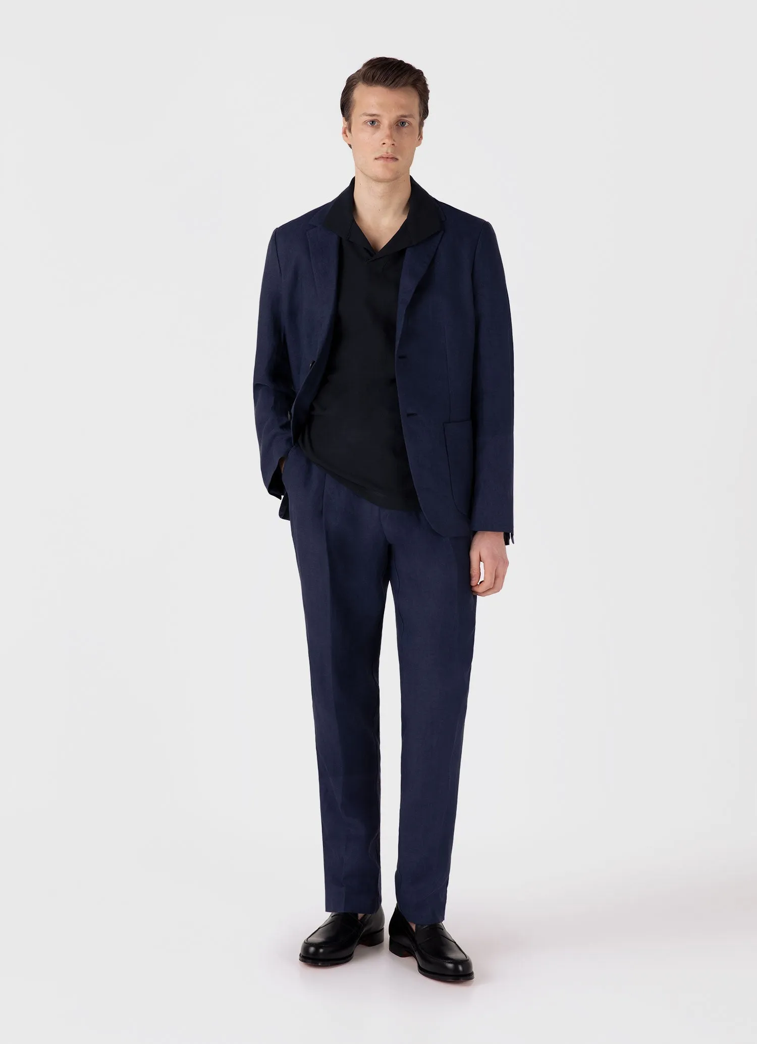 Men's Textured Jersey Polo Shirt in Midnight Navy Sunspel