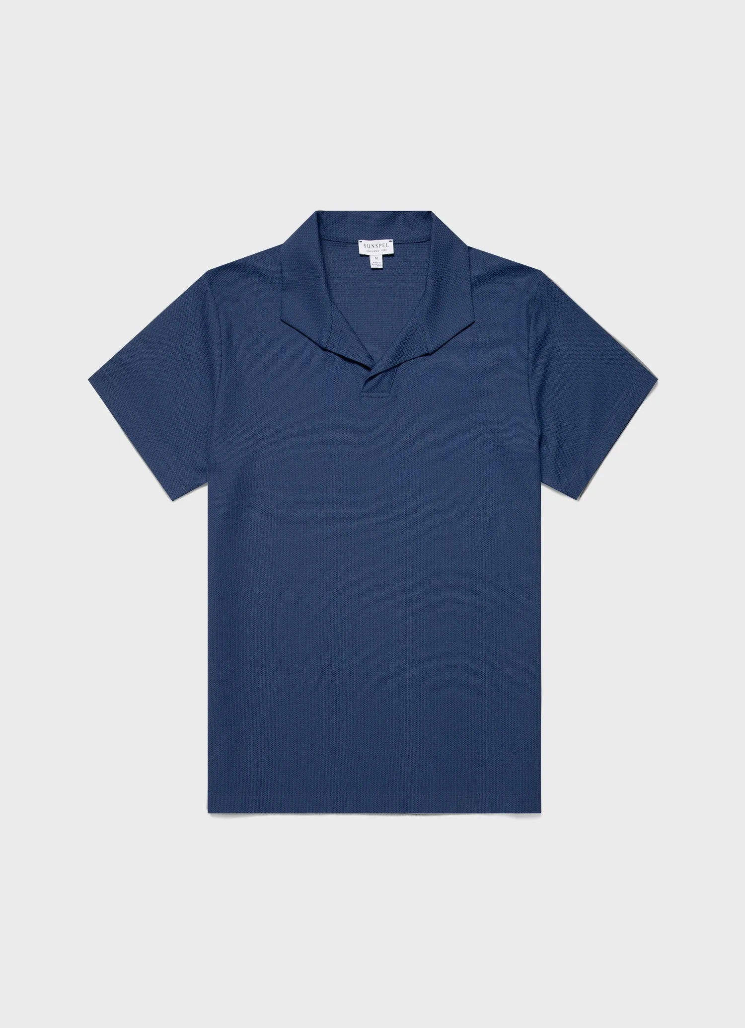 Men's Textured Jersey Polo Shirt in Soft Denim Sunspel