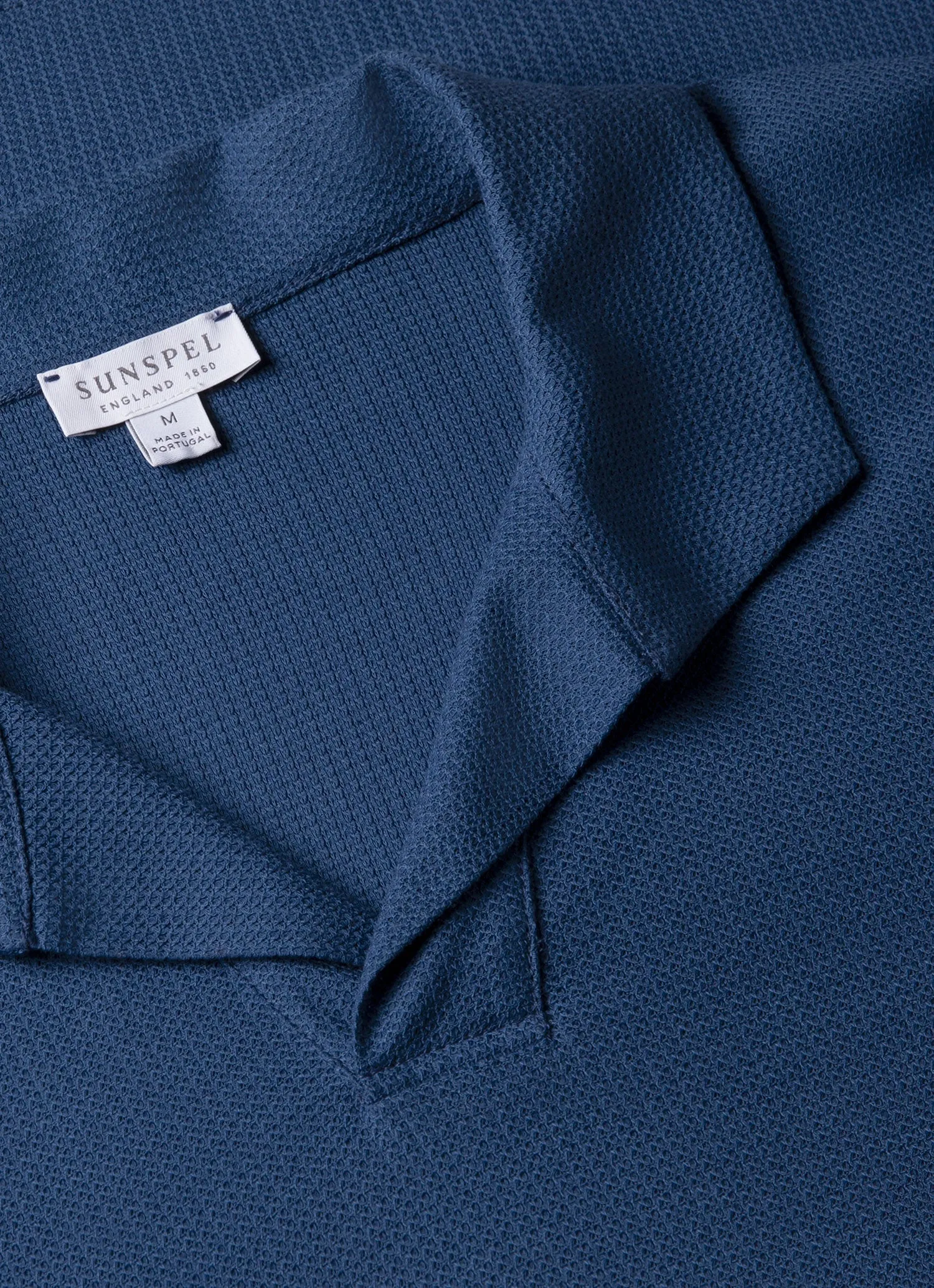 Men's Textured Jersey Polo Shirt in Soft Denim Sunspel