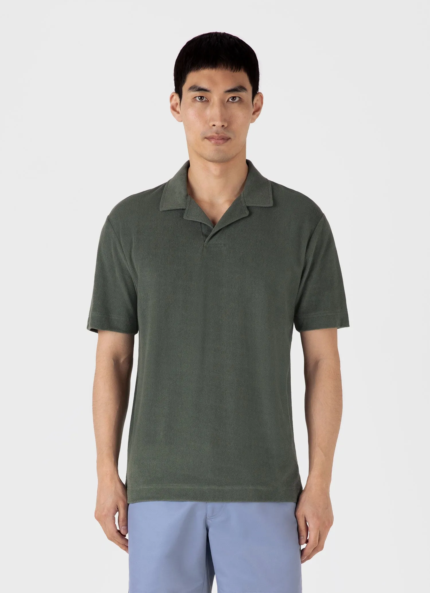 Men's Towelling Polo Shirt in Dusk Green Sunspel