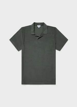 Men's Towelling Polo Shirt in Dusk Green Sunspel