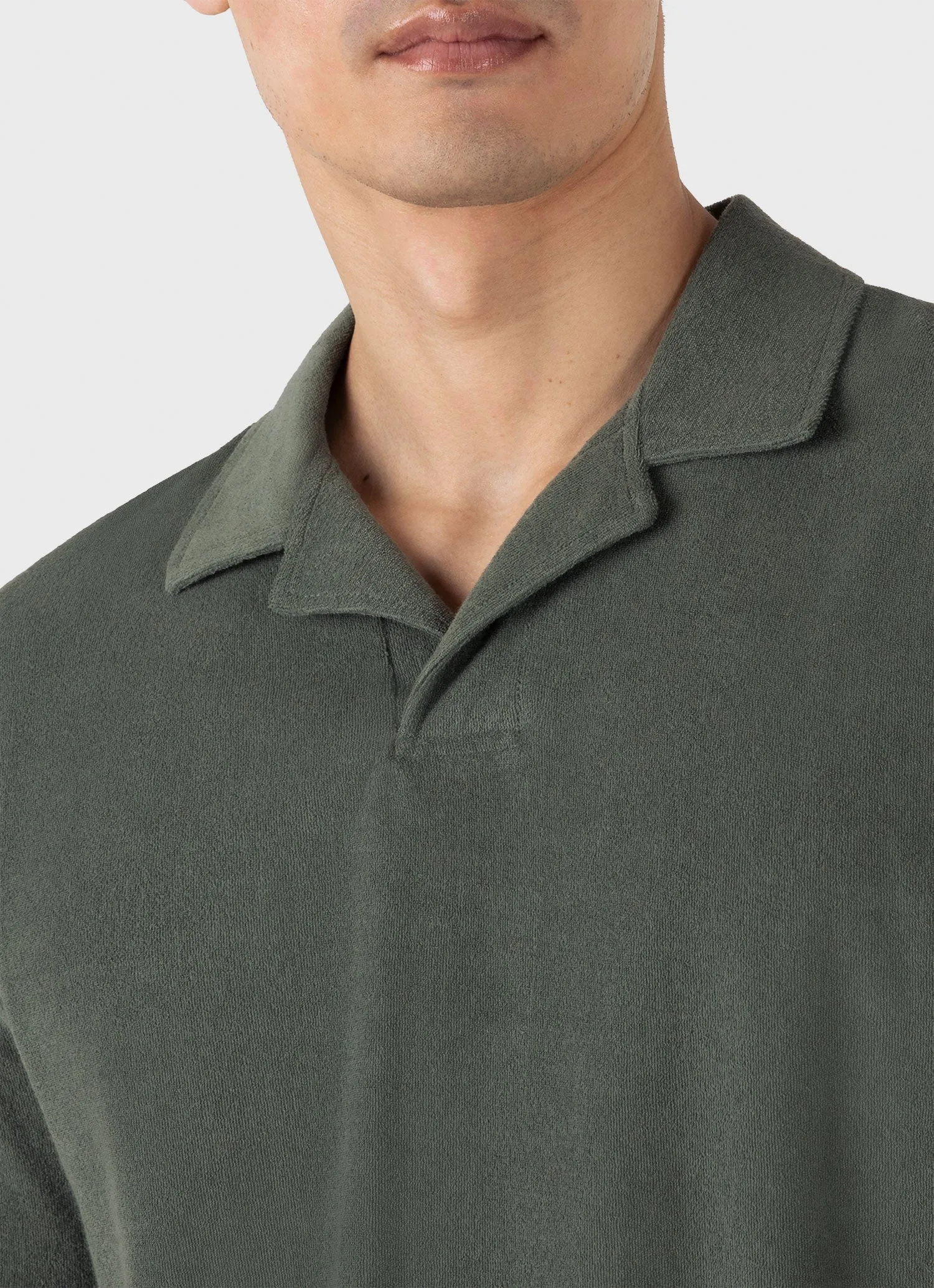 Men's Towelling Polo Shirt in Dusk Green Sunspel