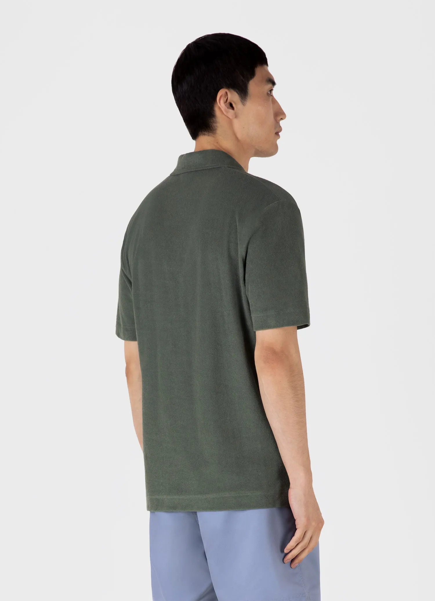 Men's Towelling Polo Shirt in Dusk Green Sunspel