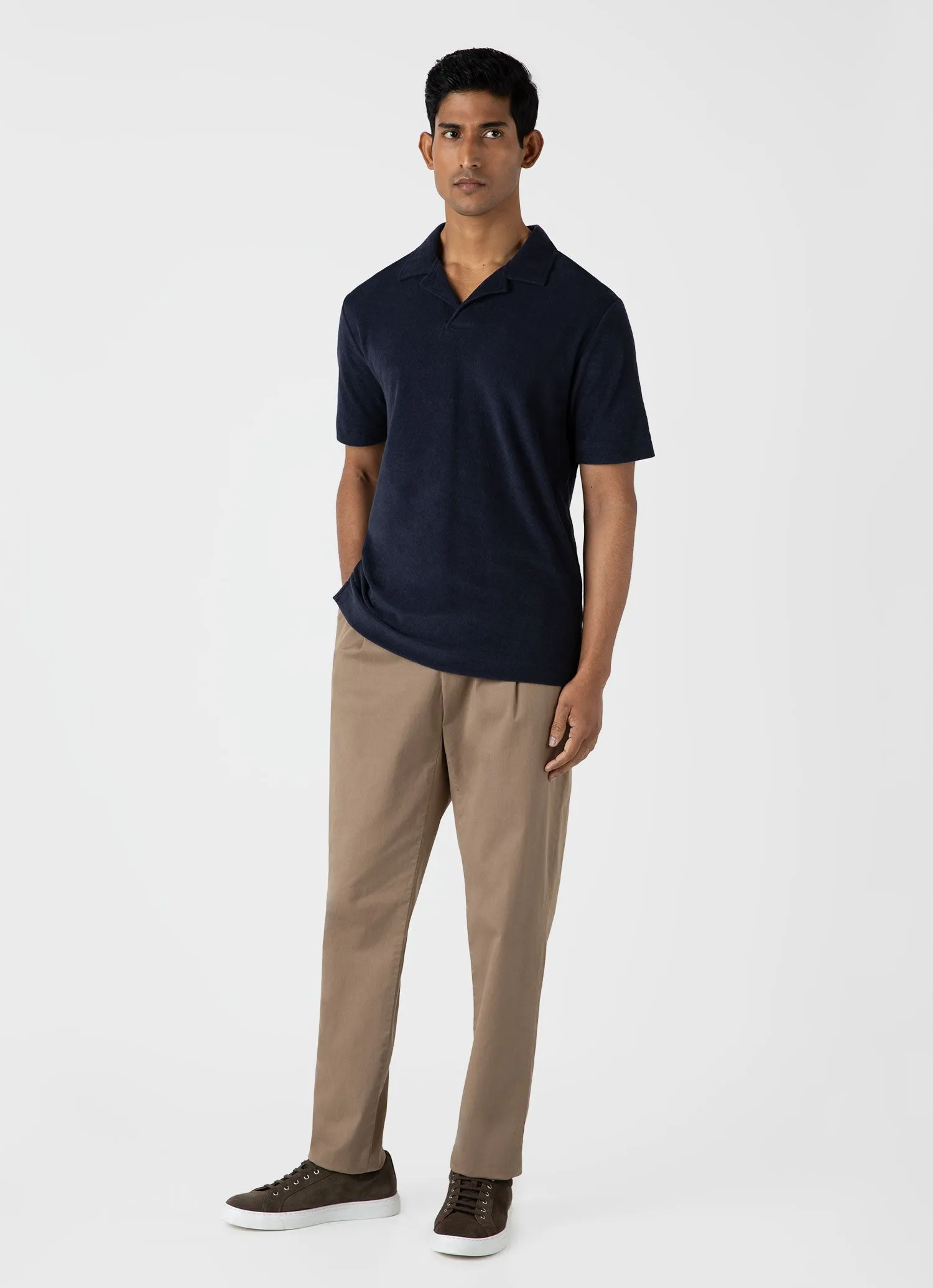 Men's Towelling Polo Shirt in Navy Sunspel