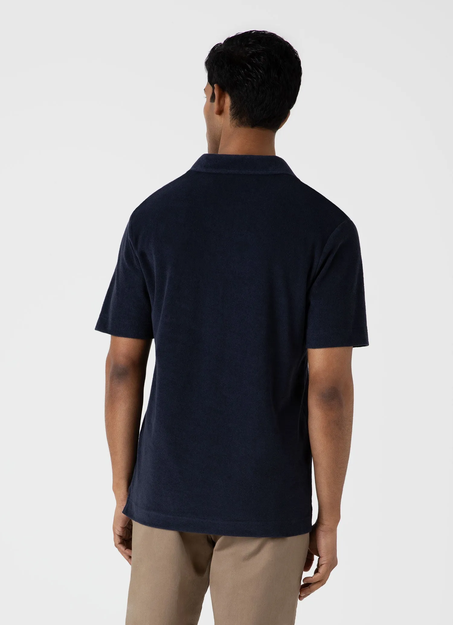 Men's Towelling Polo Shirt in Navy Sunspel