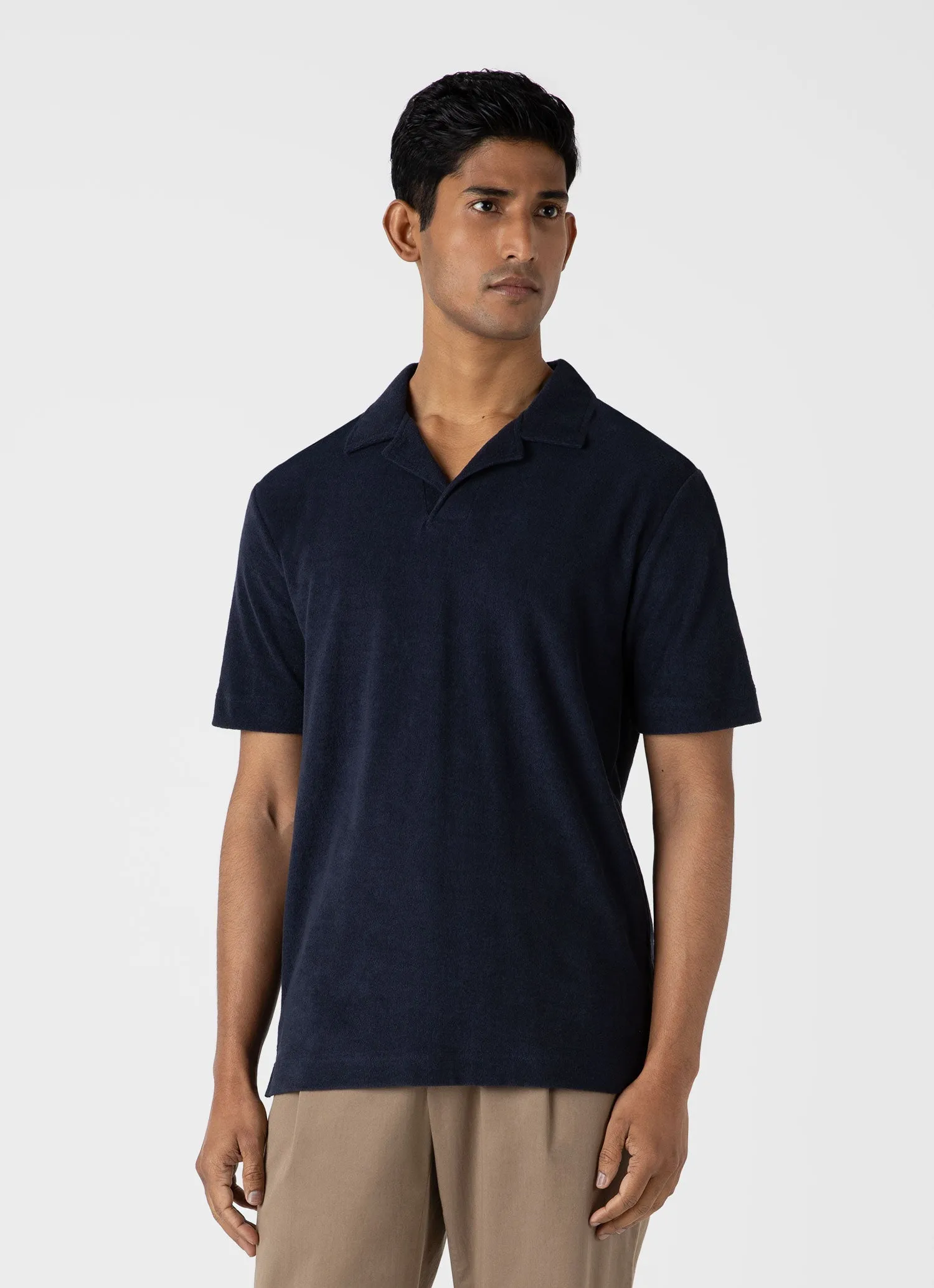 Men's Towelling Polo Shirt in Navy Sunspel