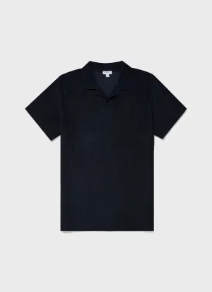 Men's Towelling Polo Shirt in Navy Sunspel