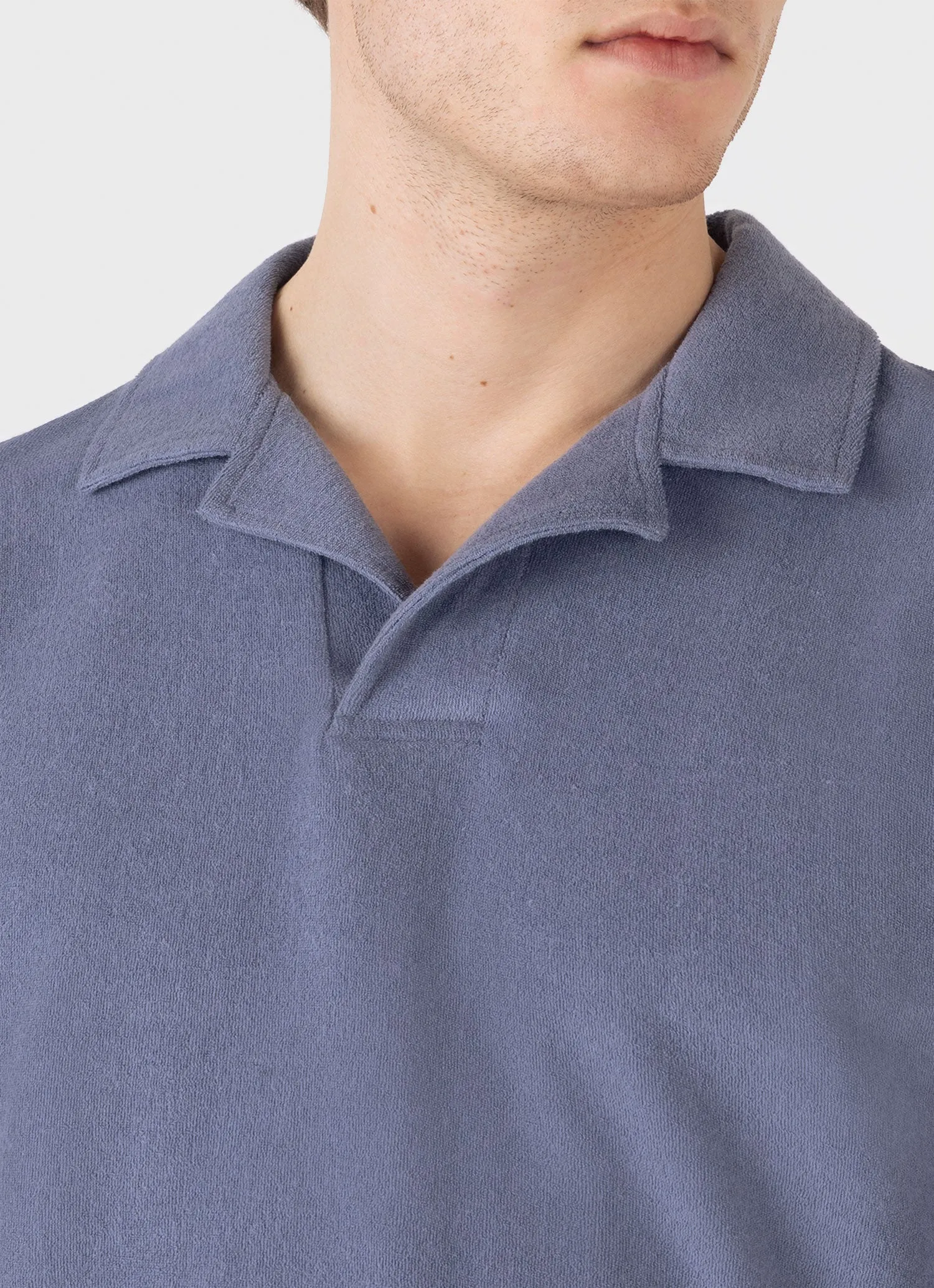 Men's Towelling Polo Shirt in Vintage Blue Sunspel