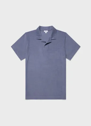 Men's Towelling Polo Shirt in Vintage Blue Sunspel