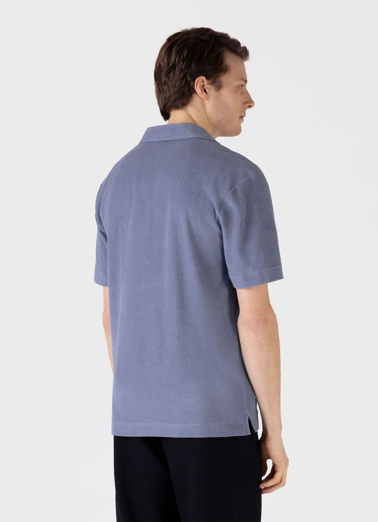 Men's Towelling Polo Shirt in Vintage Blue Sunspel