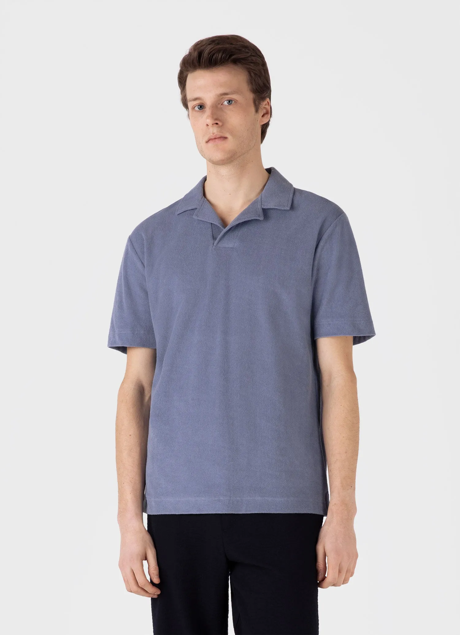 Men's Towelling Polo Shirt in Vintage Blue Sunspel
