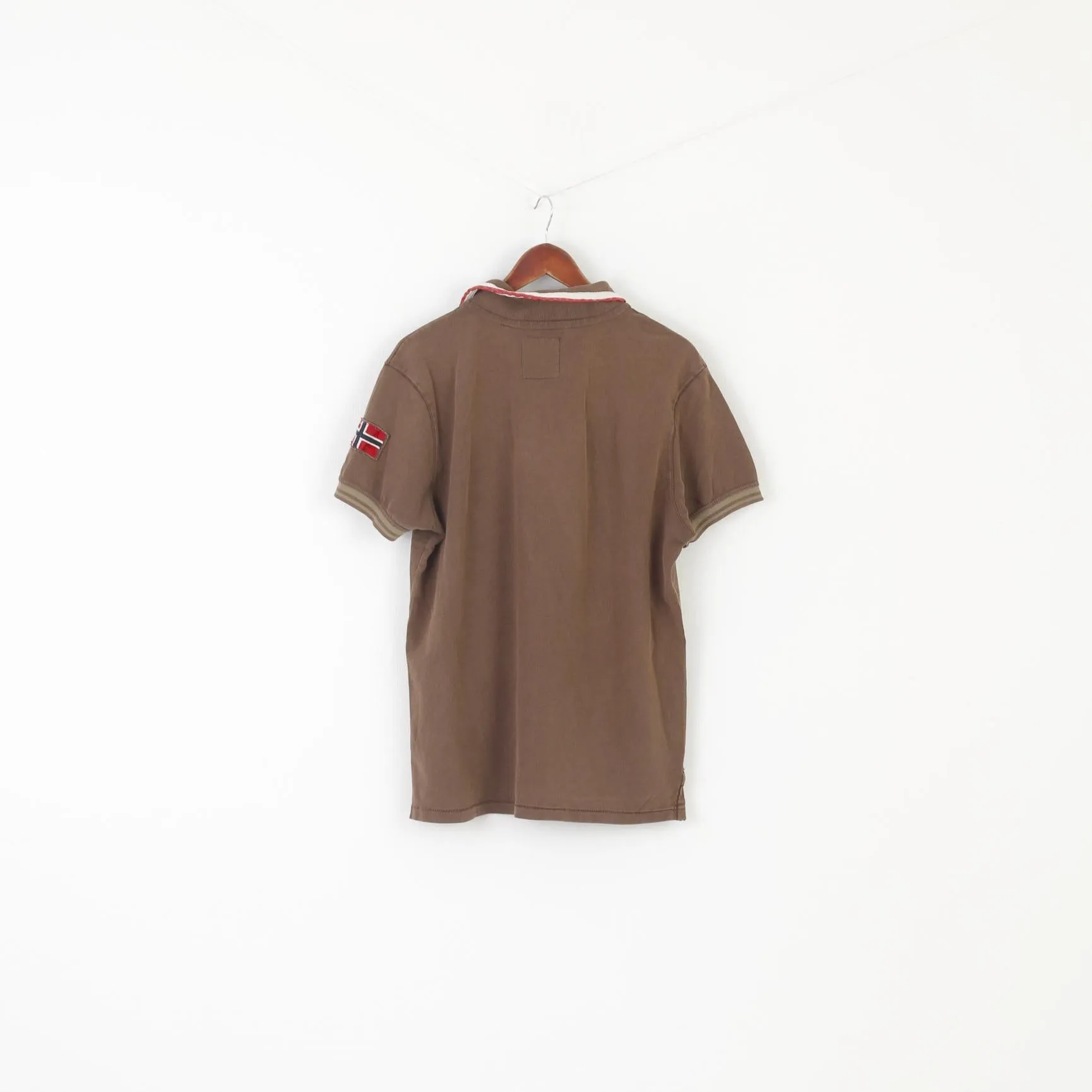 Napapijri Men L Polo Shirt Brown Cotton Paradise Survey Vintage Summer Top
