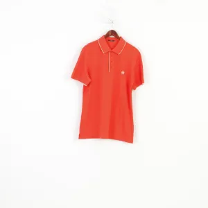 Nero Perla Men L Polo Shirt Orange Detailed Buttons Classic Short Sleeve Vintage Collar Top