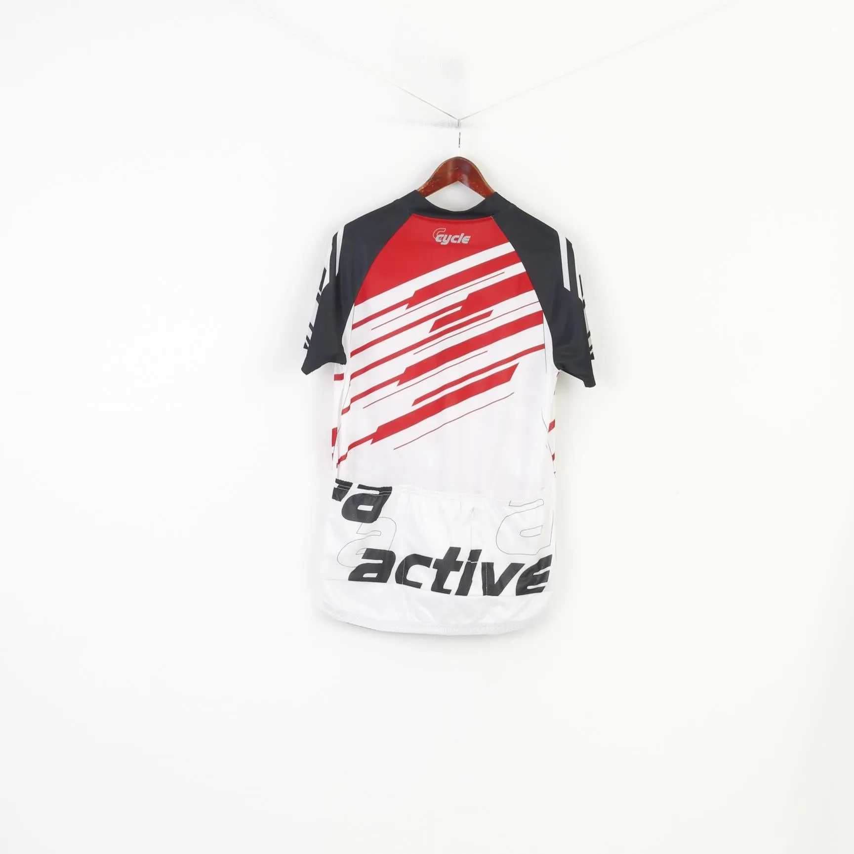 New Crivit Sports Men L 52/54 Cycling Shirt Zip Neck Red White Bike  Jersey Pockets Top