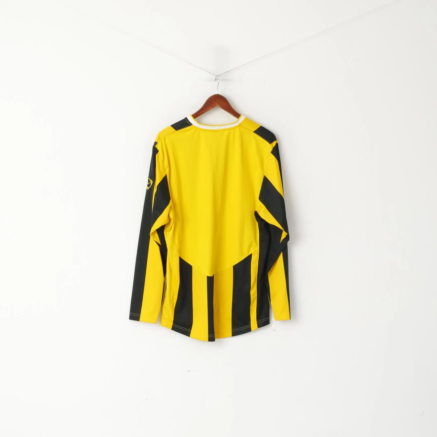 Nike Men L 183 Long Sleeved Shirt Yellow Striped Training Sportswear Football Top