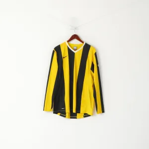 Nike Men L 183 Long Sleeved Shirt Yellow Striped Training Sportswear Football Top