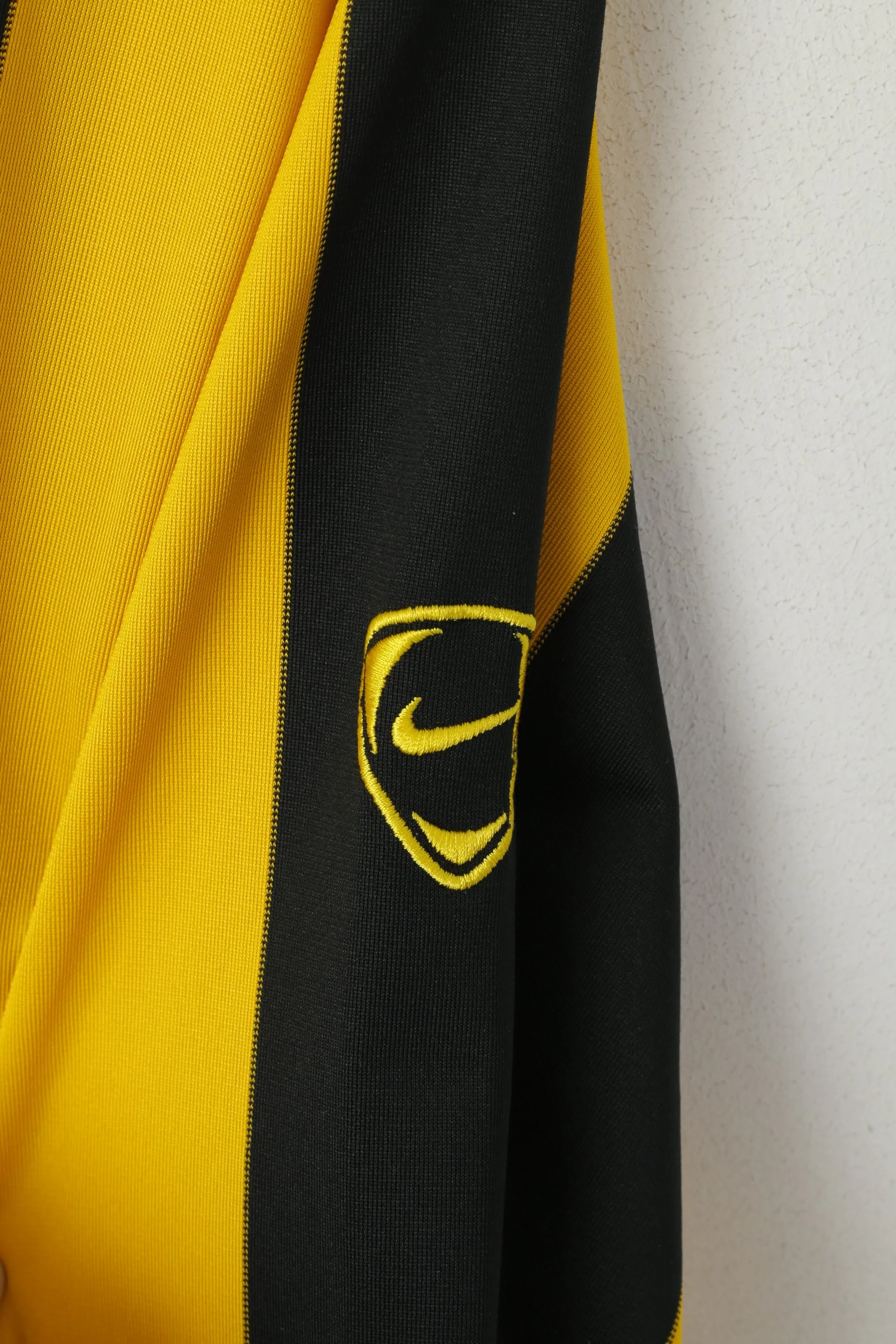 Nike Men L 183 Long Sleeved Shirt Yellow Striped Training Sportswear Football Top