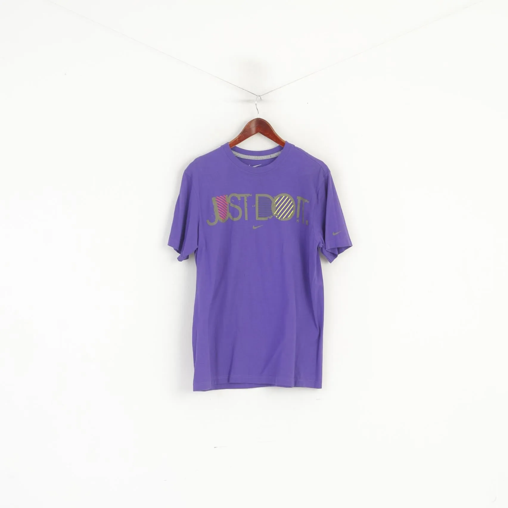 Nike Men L Shirt Purple Cotton Graphic Just Do It Standard Fit Sport Top