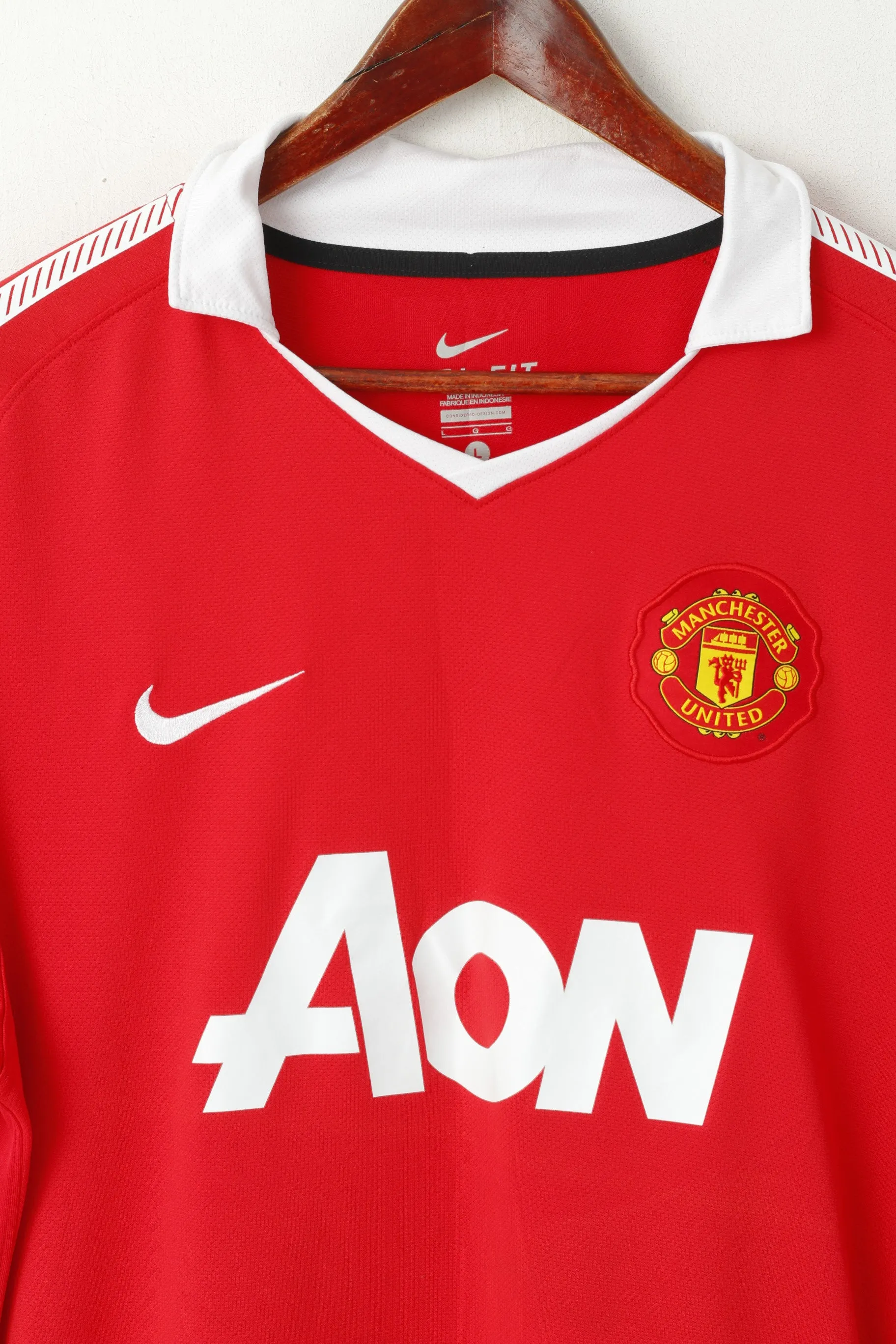 Nike Men L Shirt Red Manchester United Football Club MUFC Jersey Sport Top