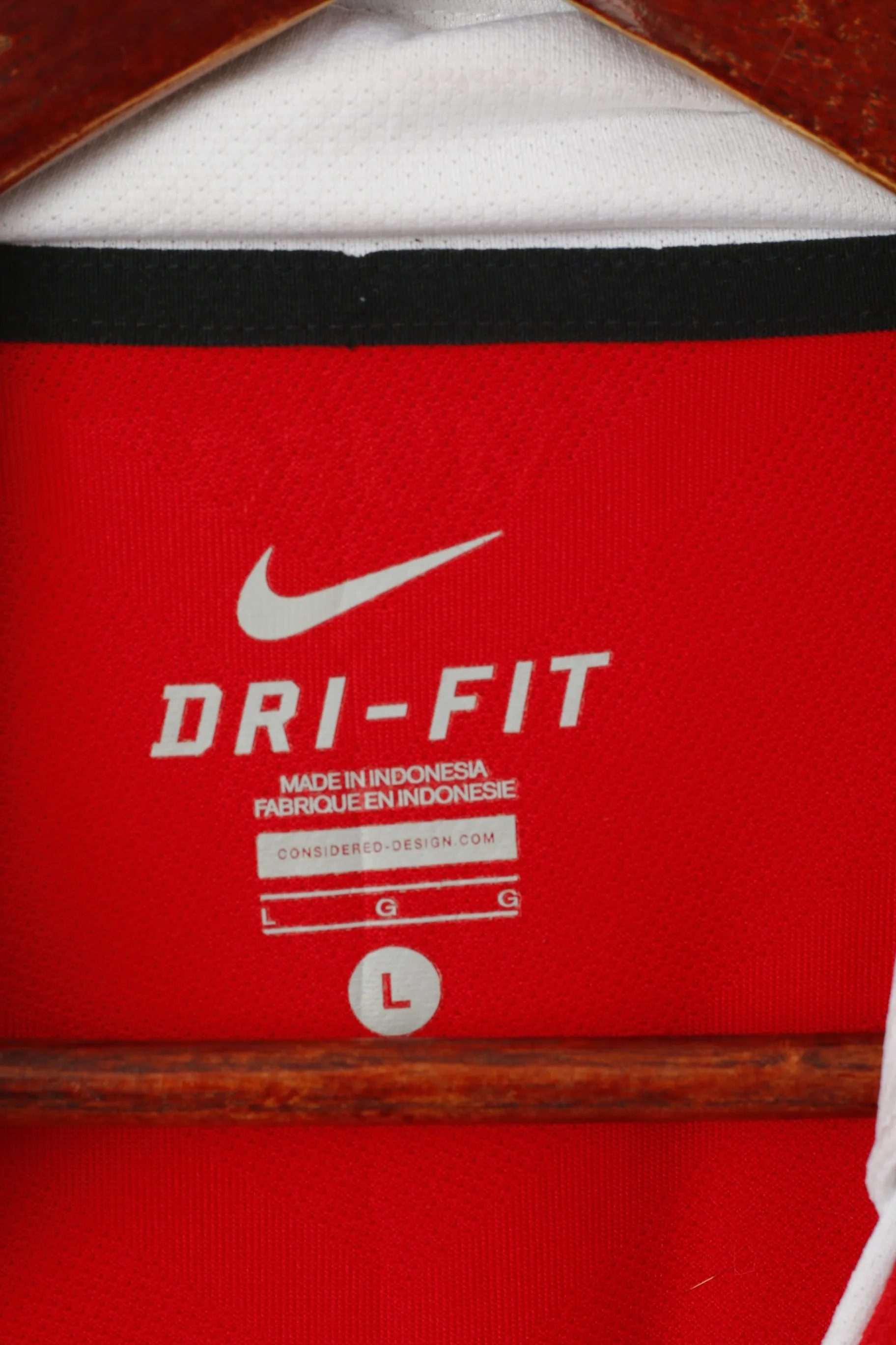 Nike Men L Shirt Red Manchester United Football Club MUFC Jersey Sport Top