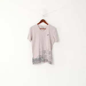Nike Men M 48/52 Shirt Pink Grey Striped Cotton V Neck Sport Classic Fit Top