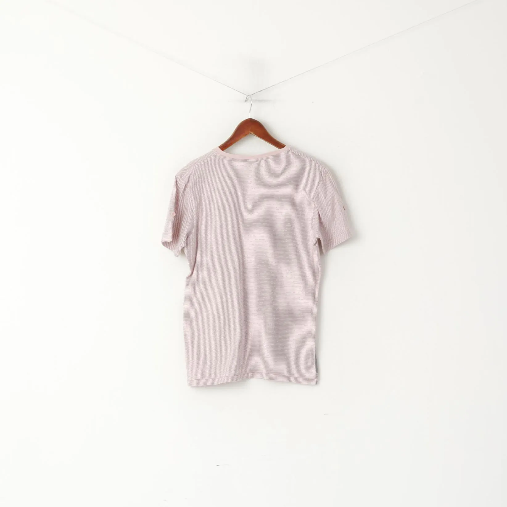 Nike Men M 48/52 Shirt Pink Grey Striped Cotton V Neck Sport Classic Fit Top
