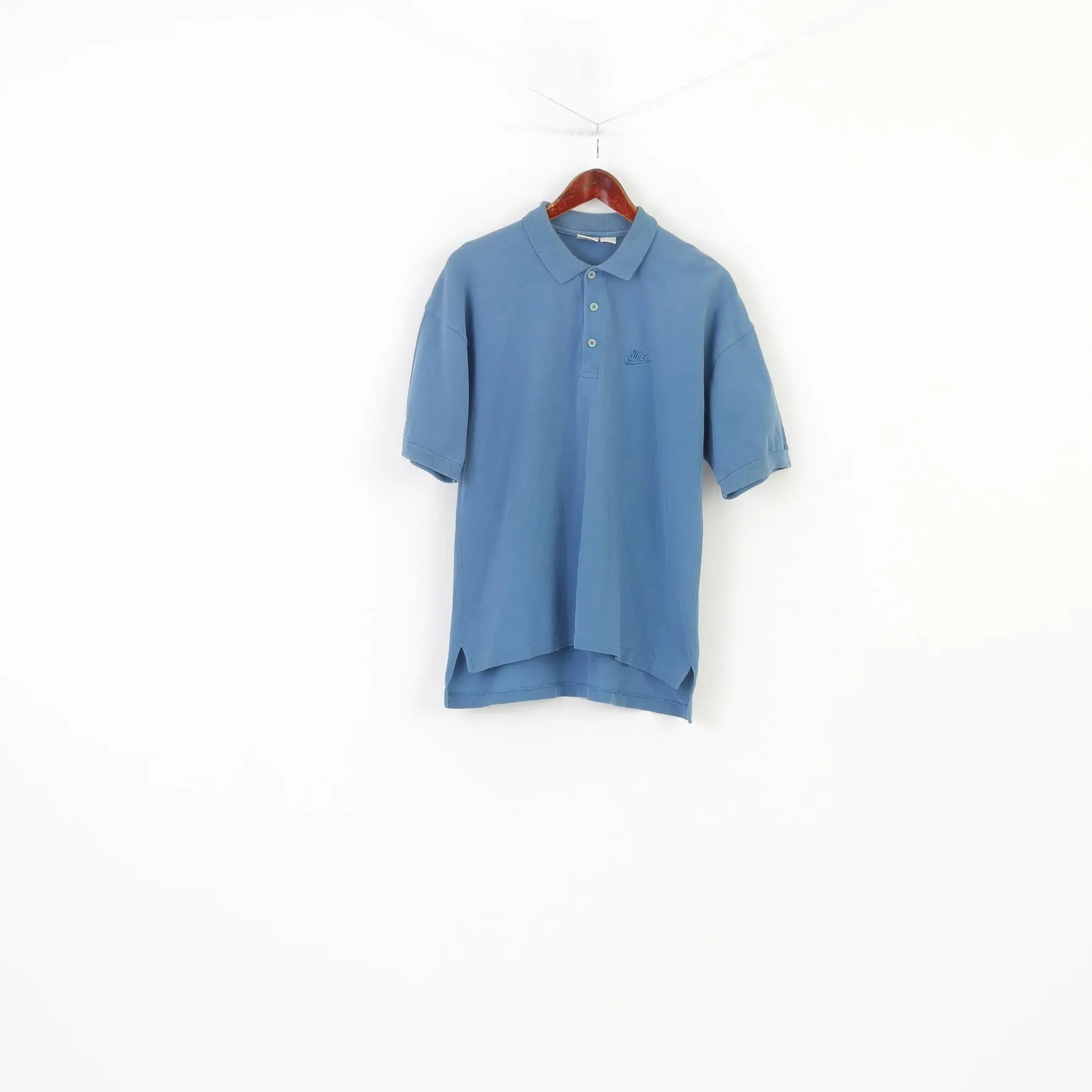 Nike Men M Polo Shirt Blue Cotton 90s Collar Sport Vintage Short Sleeve Top