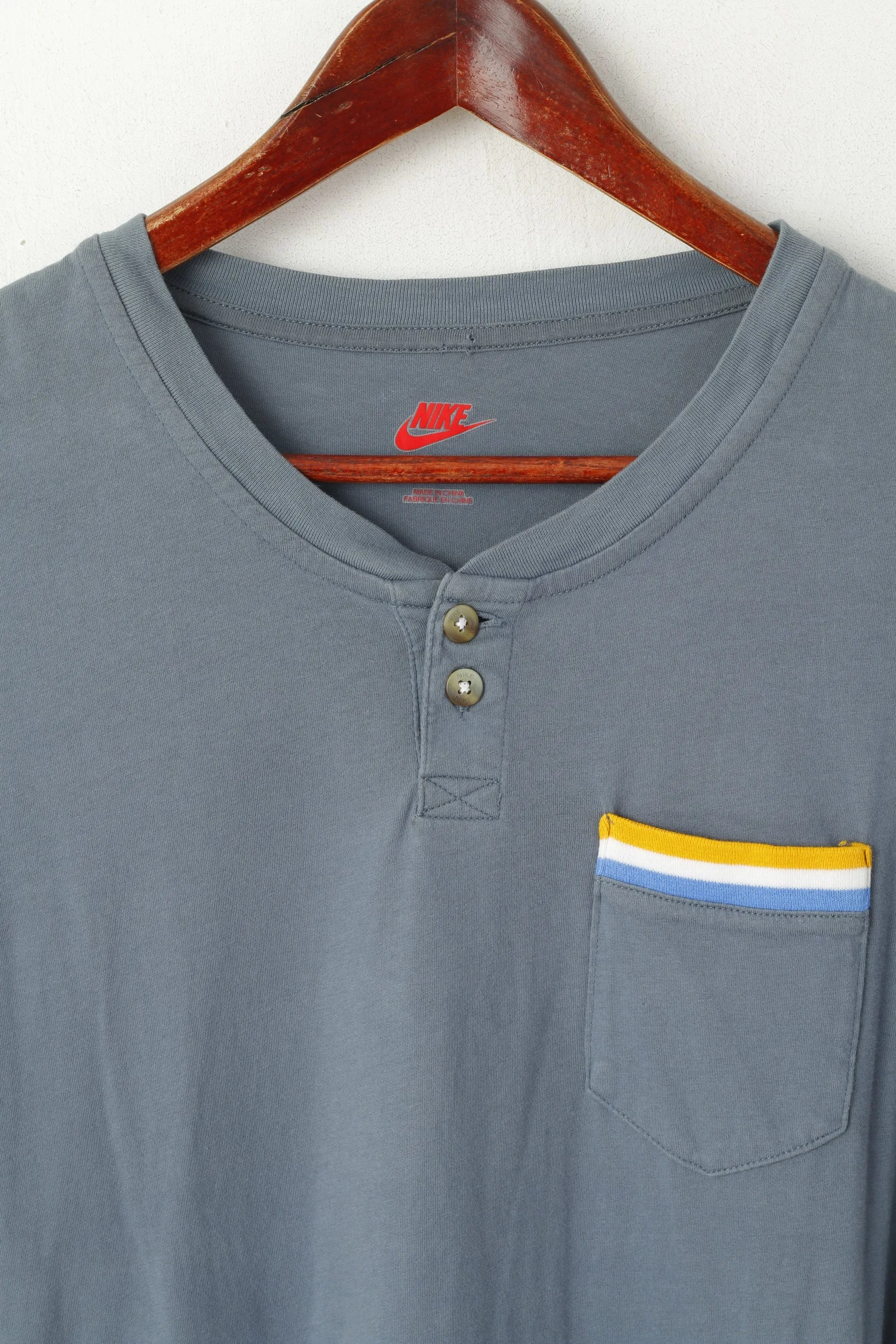 Nike Men S Shirt Navy Cotton Vintage Pocket Sportswear Slim Fit Top