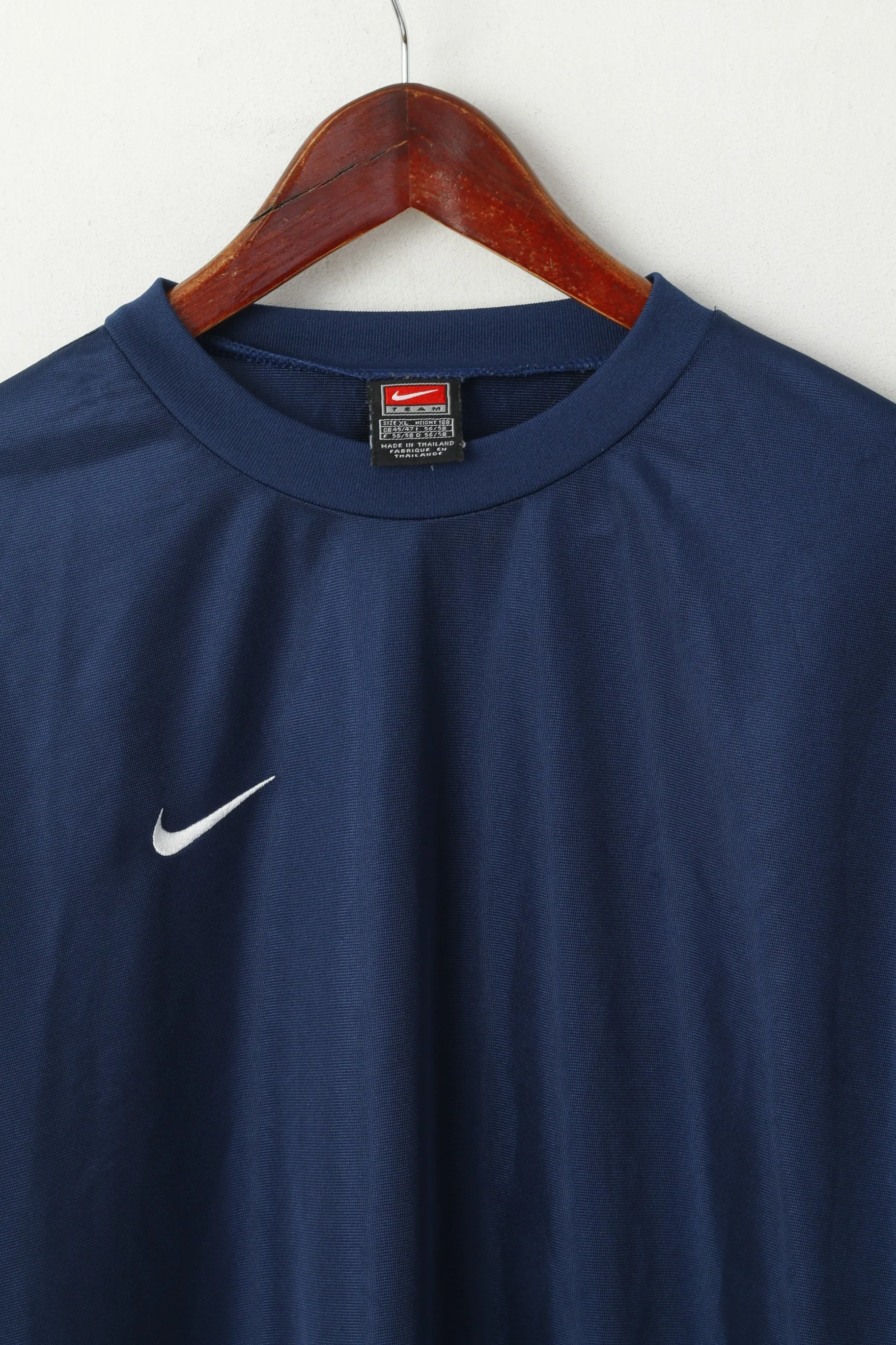 Nike Team Men XL 188 Long Sleeved Shirt Navy SHiny Vintage Football Sport Top
