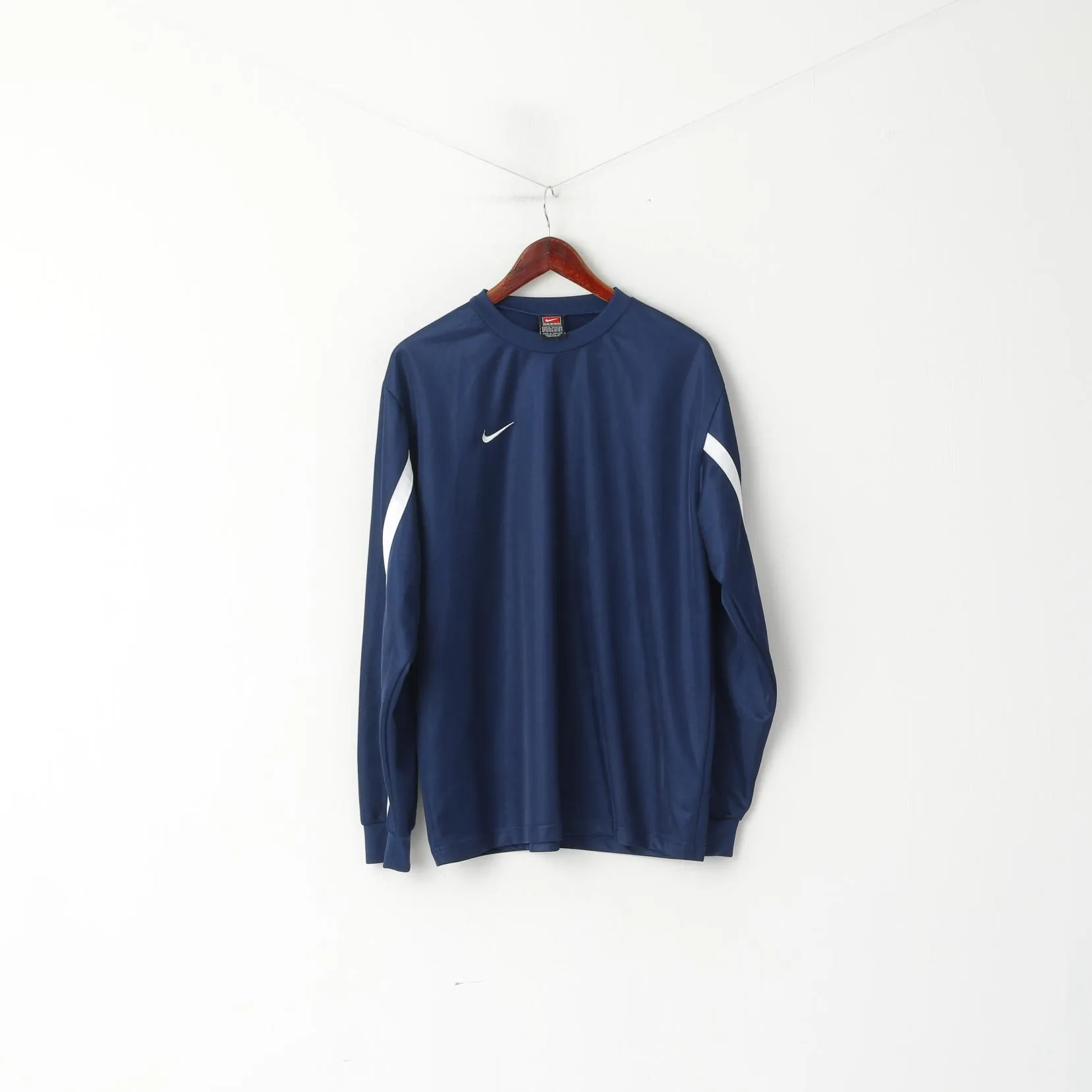 Nike Team Men XL 188 Long Sleeved Shirt Navy SHiny Vintage Football Sport Top