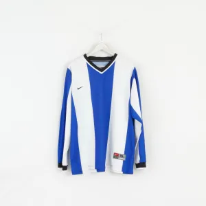 Nike Team Men XL Long Sleeved Shirt Blue White Striped Football Jersey Sport Top