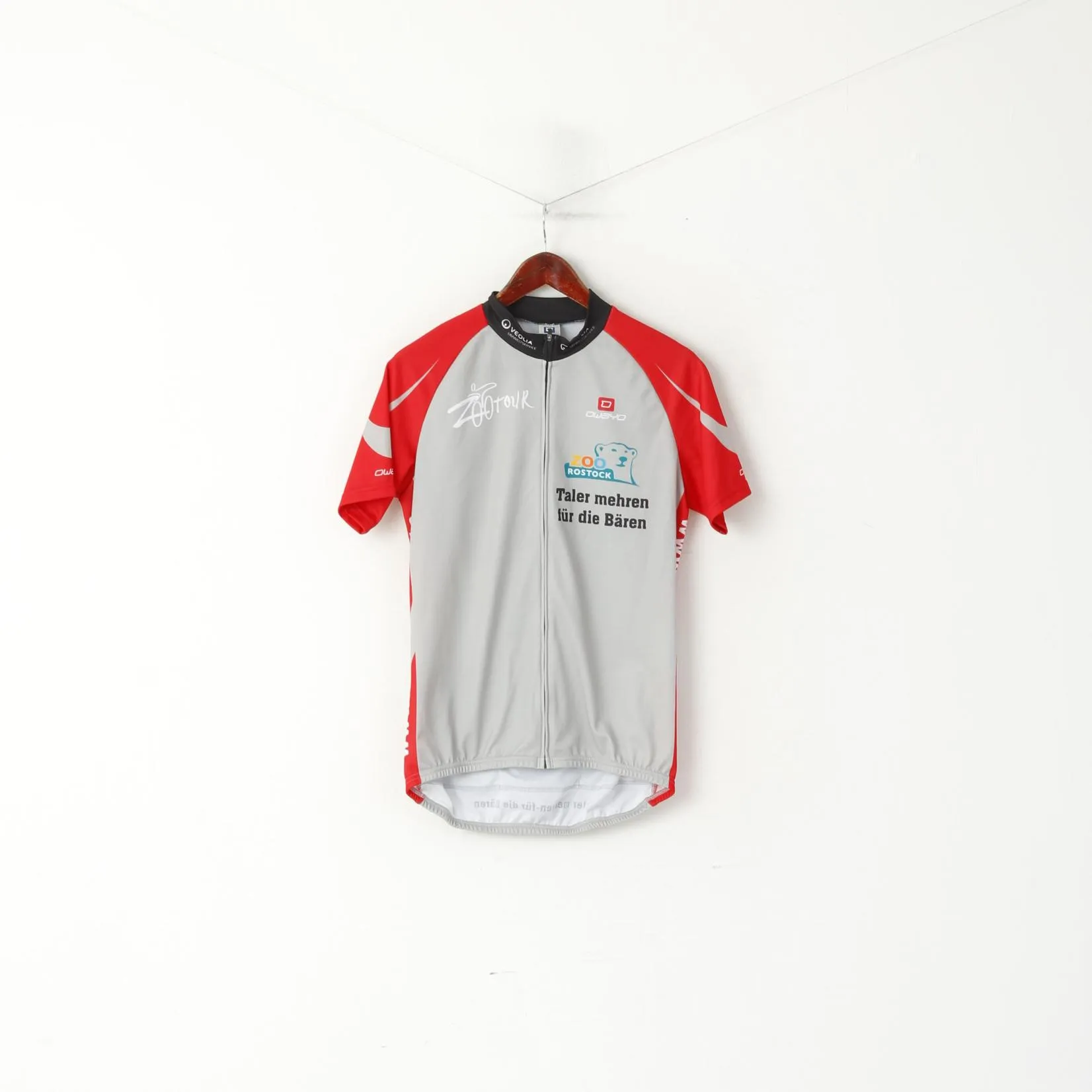 Owayo Men L Cycling Shirt Grey Zip Neck Germany Sportswear Bike Jersey Top