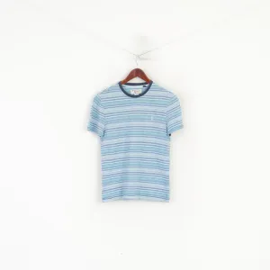 Penguin Men S (XS) Shirt Blue Cotton Striped Crew Neck Classic Top