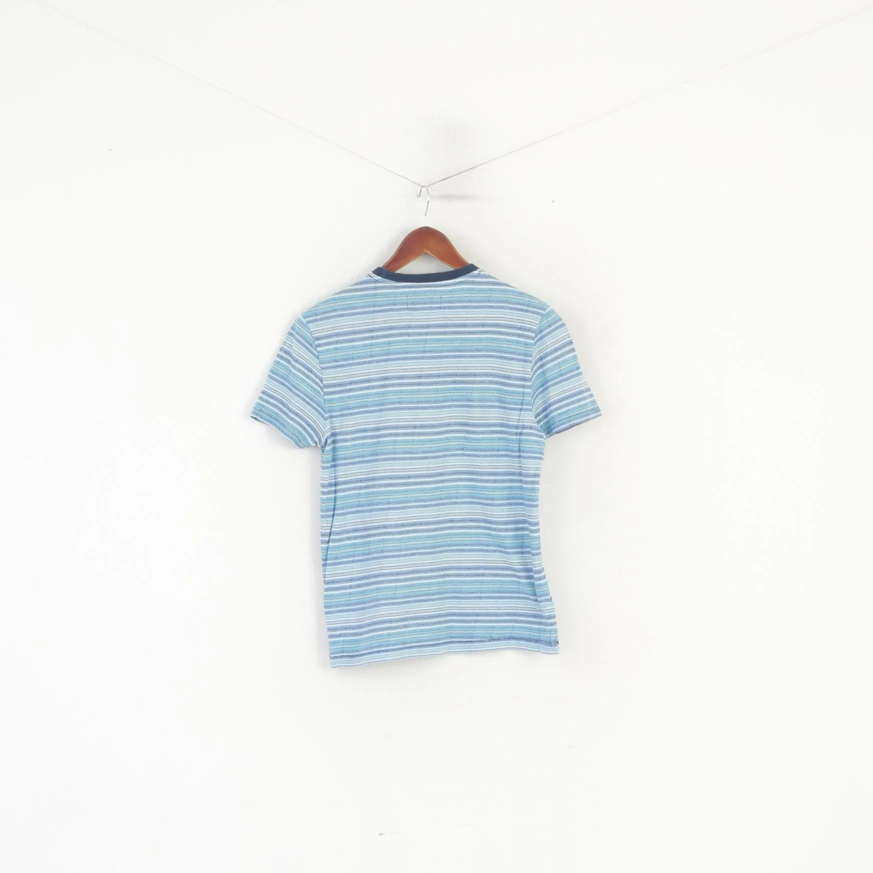 Penguin Men S (XS) Shirt Blue Cotton Striped Crew Neck Classic Top
