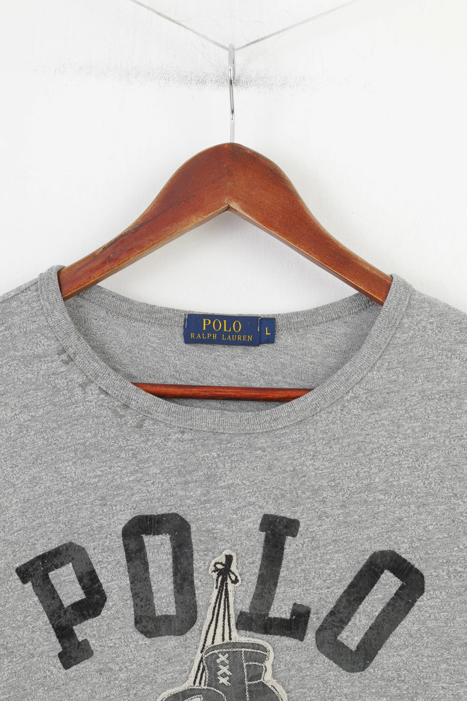 Polo Ralph Lauren Men L T-Shirt Grey Short Sleeve Cotton Vintage Top